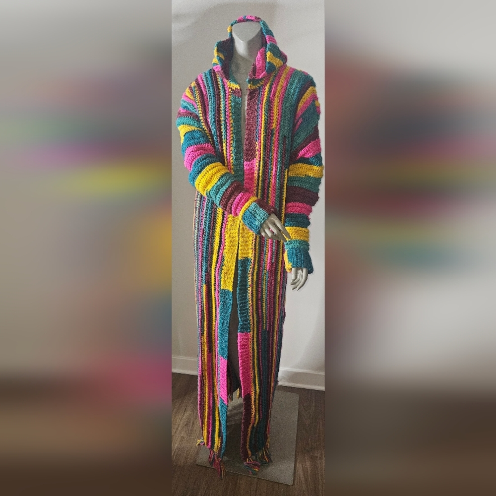 Colorful Striped Hooded Women's Cardigan
